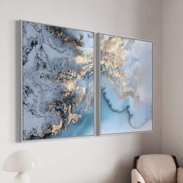 Quadro Mrmore Azul e Dourado e Tons de Gelo