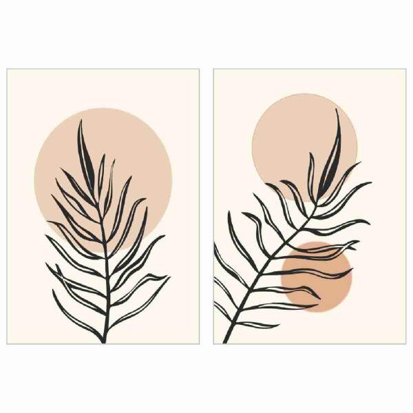 Quadro Folhas Silhuetas e Crculos Tons Terracota