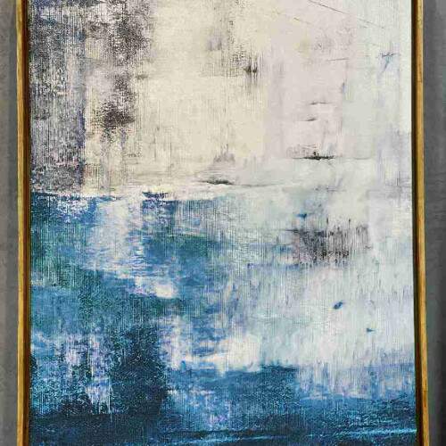 Quadro Abstrato Pinceladas em Tons Azuis e Branco