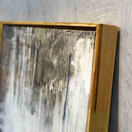 Quadro Abstrato Pinceladas em Tons Azuis e Branco
