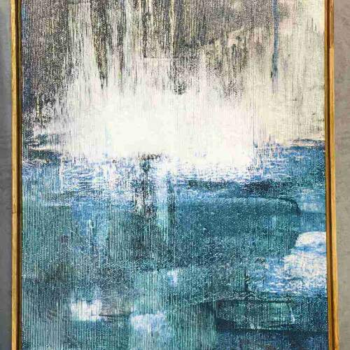 Quadro Abstrato Pinceladas em Tons Azuis e Branco