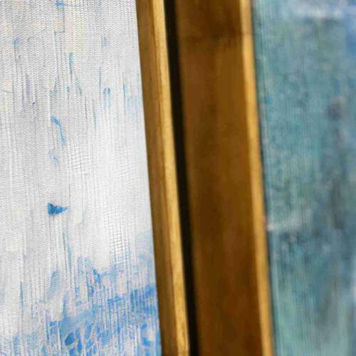 Quadro Abstrato Pinceladas em Tons Azuis e Branco