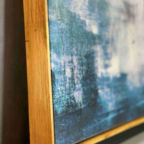 Quadro Abstrato Pinceladas em Tons Azuis e Branco