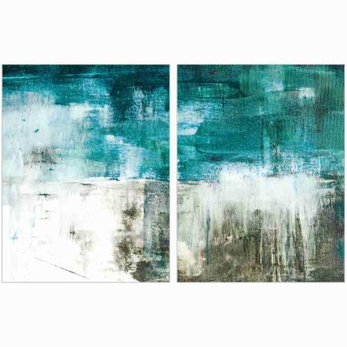 Quadro Abstrato Pinceladas em Tons Azuis e Branco