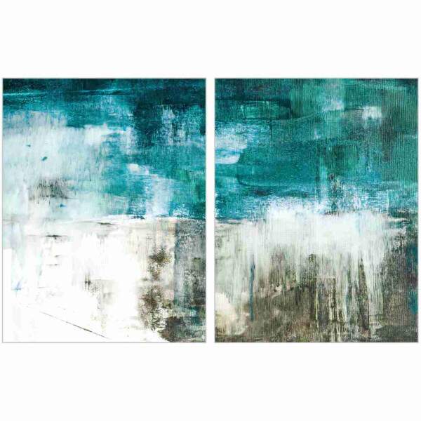 Quadro Abstrato Pinceladas em Tons Azuis e Branco