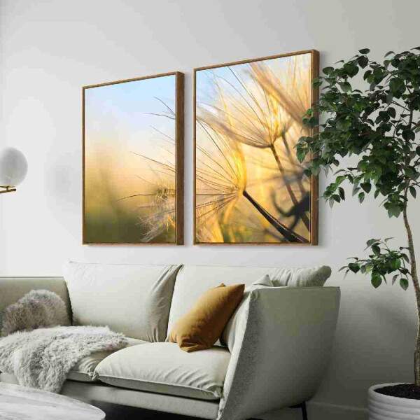 Quadro Dente de leo ao Vento em Tons de Ouro