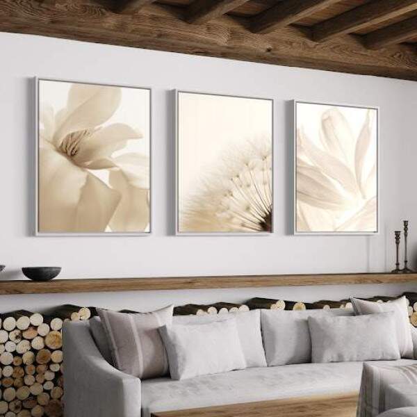 Quadro Flores Brancas Tons Pastis