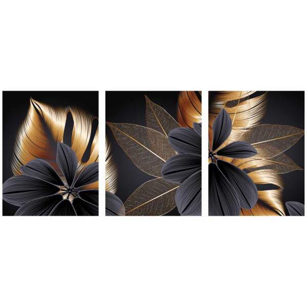 Quadro Folhas e Folhagens Dourada e preta