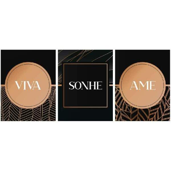 Quadro Viva Sonhe Ame em Tons de Ouro e Preto