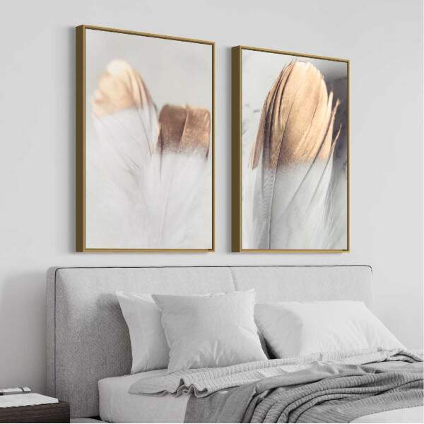Quadro Penas Delicadas com Detalhes em Ouro