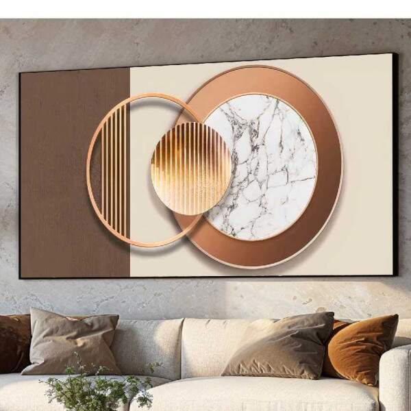 Quadro Geomtrico Crculos com Detalhes em Mrmore e Cobre