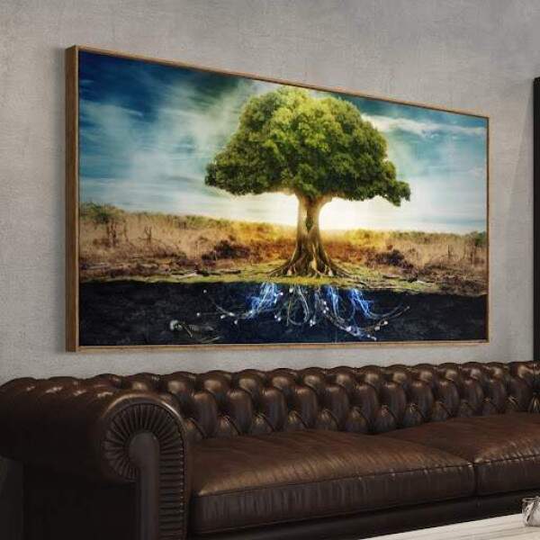 Quadro rvore da Vida Folhagem Verde em Contraste com Cu