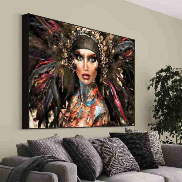 Quadro Mulher Guerreira Tribal Pintura Colorida