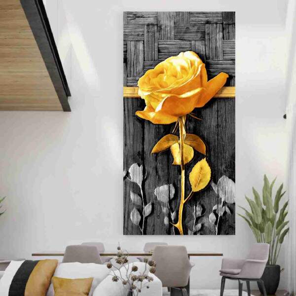 Quadro Rosa Dourada Fundo Rstico