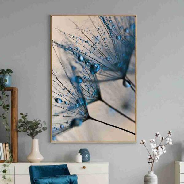 Quadro Dente de Leo Tons Azuis Gotas de Orvalho Decorativo