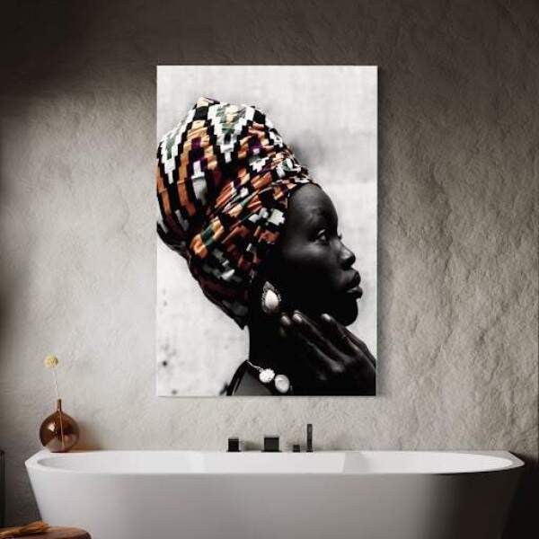 Quadro Africana em Preto e Branco Toques de Cor