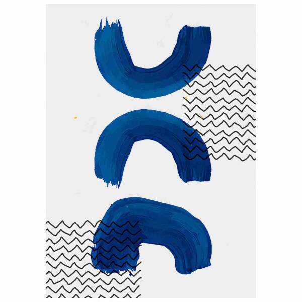 Quadro Abstrato Pinceladas Azuis com Linhas Geomtricas