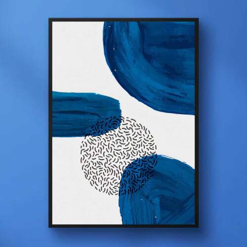 Quadro Contraste Azul com Pinceladas e Curvas Dinmicas
