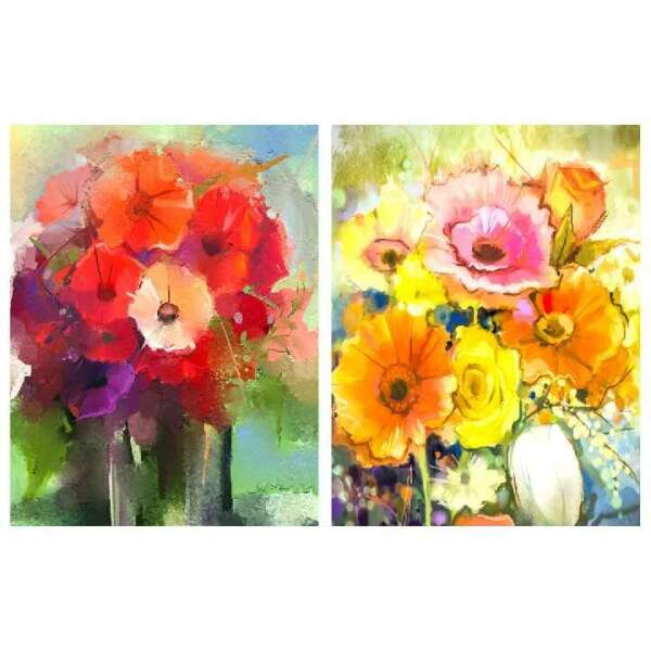 Quadro Aquarela de Papoulas e Flores Silvestres