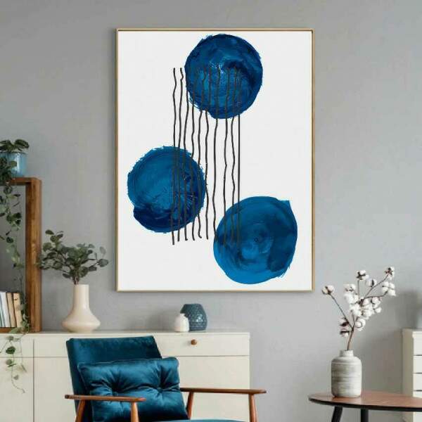 Quadro Crculos em Movimento Azul Profundo Traos Abstratos