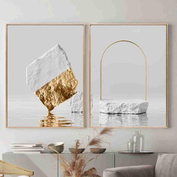 Quadro Pedras Brancas Arco em Dourado