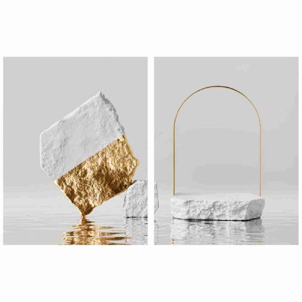 Quadro Pedras Brancas Arco em Dourado