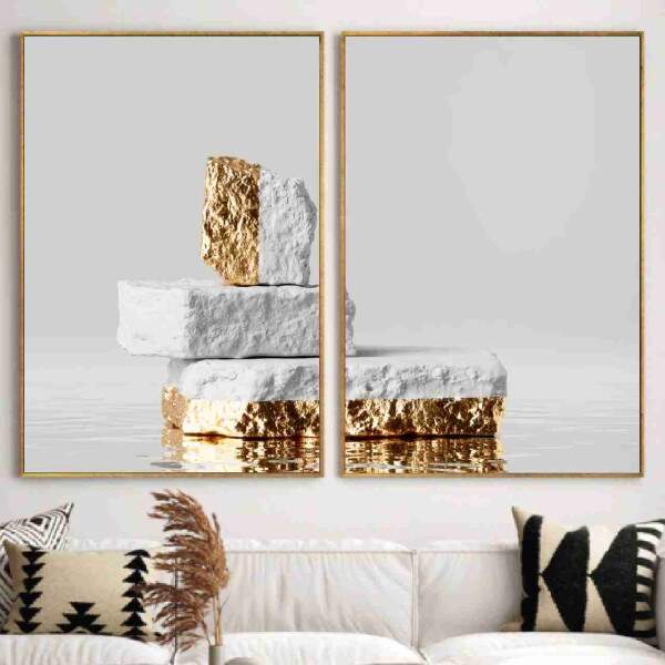 Quadro Pedras Brancas com Dourado