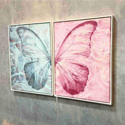 Quadro Asas de Borboleta em Azul e Rosa Sereno