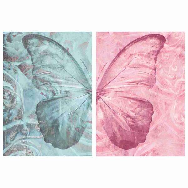 Quadro Asas de Borboleta em Azul e Rosa Sereno