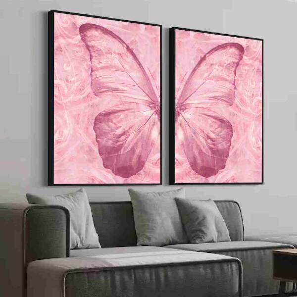Quadro Borboleta Rosa em Fundo Abstrato