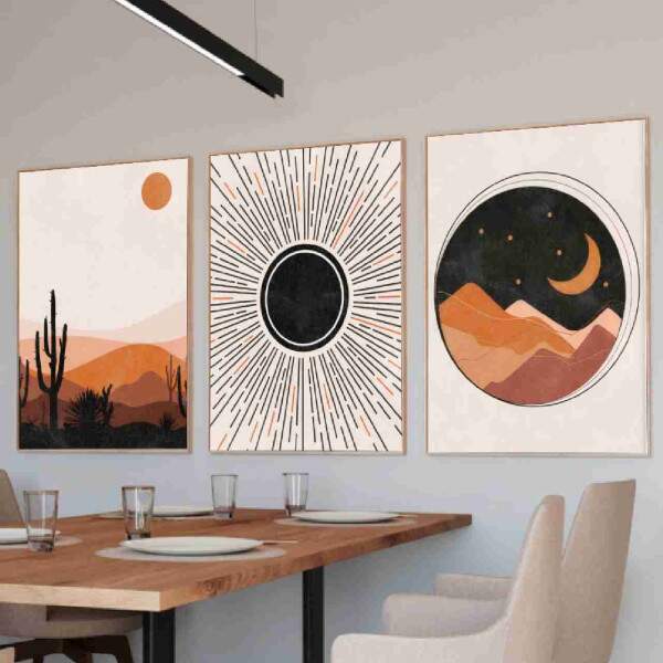 Quadro Deserto Sol e Lua Tons Escuros
