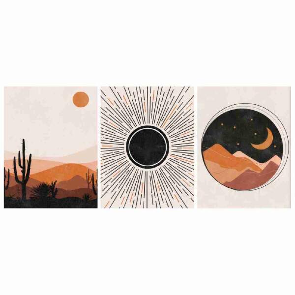 Quadro Deserto Sol e Lua Tons Escuros