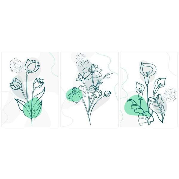 Quadro Flores Minimalistas em Tons Acqua Turquesa