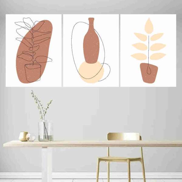 Quadros Abstratos Plantas e Vasos em Tons Terrosos
