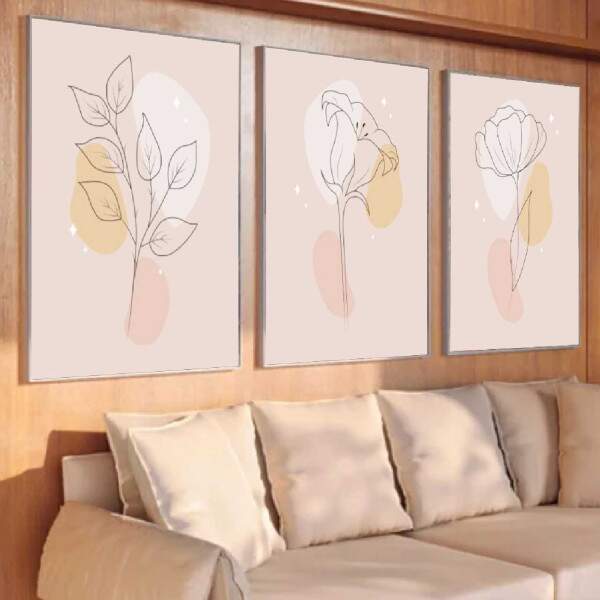 Quadros Folhagem com Fundo em Tons Pasteis