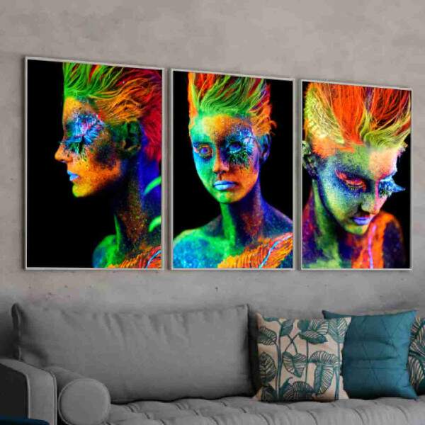 Quadro Retrato Feminino em Cores Neon