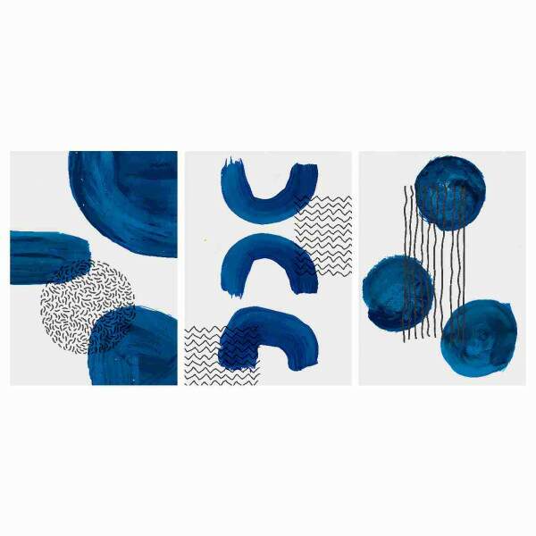 Quadros Abstrato Pinceladas Geomtricas Azul Marinho