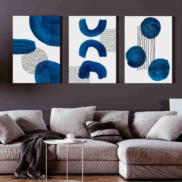 Quadros Abstrato Pinceladas Geomtricas Azul Marinho