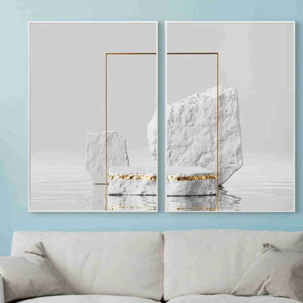 Quadro Pedras Brancas e Detalhes Dourados