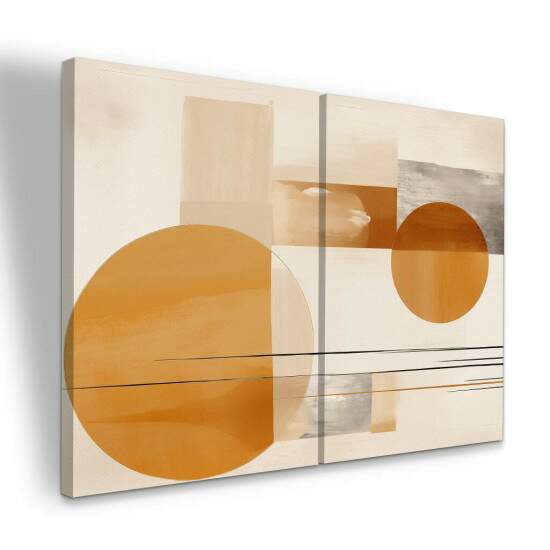 Dupla Abstrata Grande Formas em Tons Pastis e Cobre