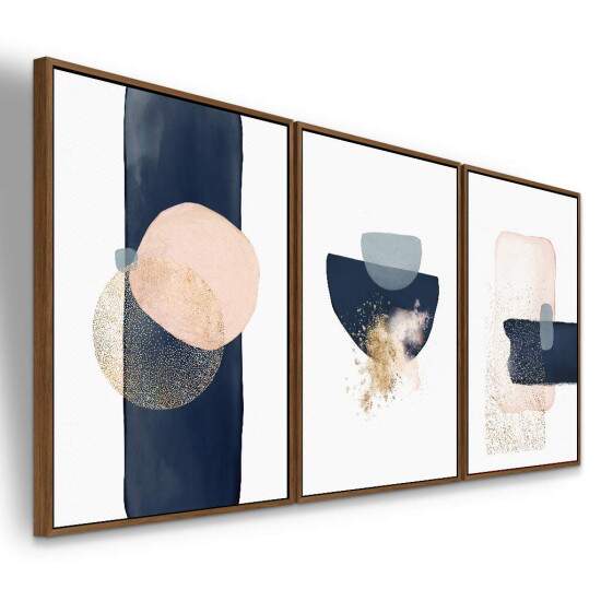 Trio de Quadros Abstrato Minimalista Rosa e Azul
