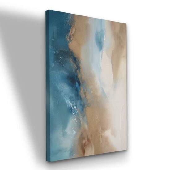Quadro Abstrato Pintura Digital Moderna Tons de Azul e Neutro Vertical