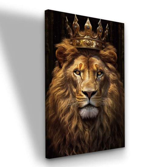 Leo Real Quadro Autoral de Leo com Juba Dourada e Coroa Decorao Realeza