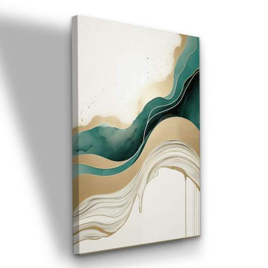 Quadro Esmeralda Profundo Abstrato Areia e Dourado Luxo Moderno