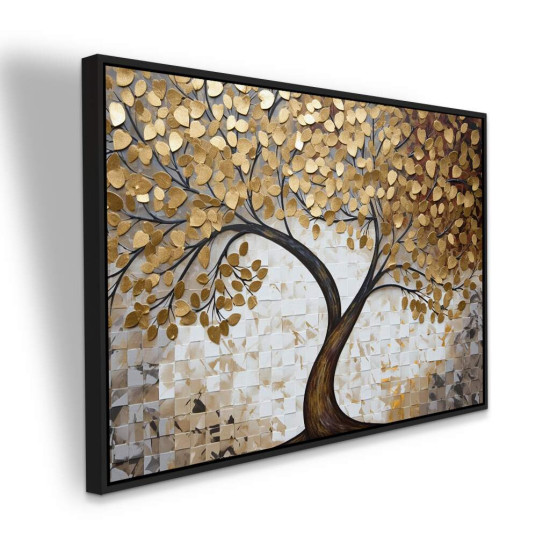 Quadro Grande Moderno rvore Abstrata Ptalas Douradas