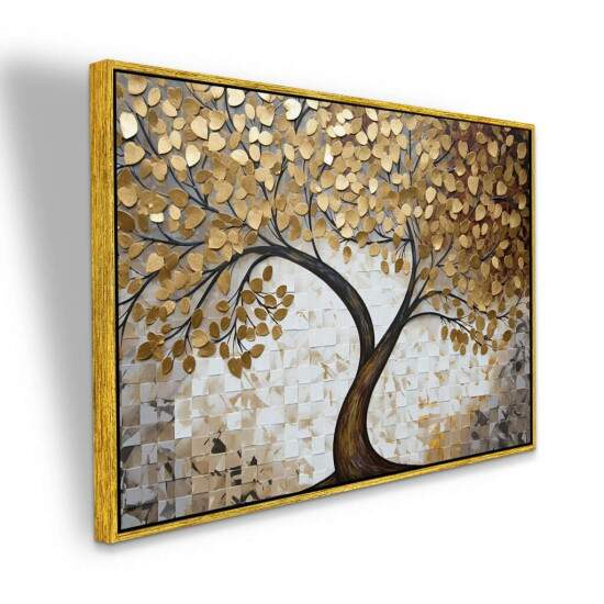 Quadro Grande Moderno rvore Abstrata Ptalas Douradas