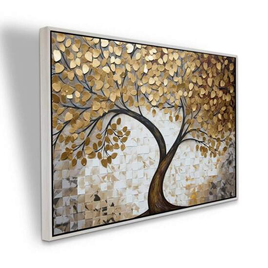 Quadro Grande Moderno rvore Abstrata Ptalas Douradas