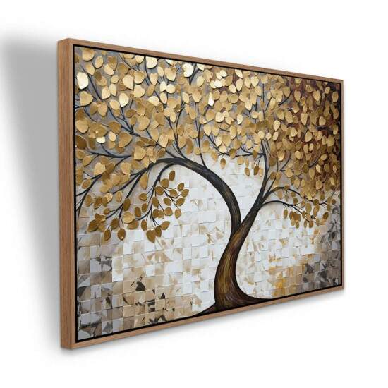 Quadro Grande Moderno rvore Abstrata Ptalas Douradas
