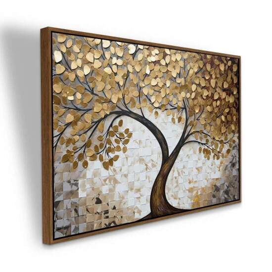 Quadro Grande Moderno rvore Abstrata Ptalas Douradas