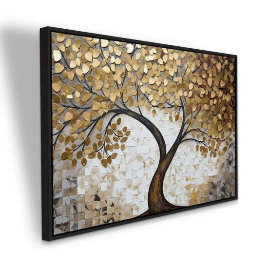 Quadro Grande Moderno rvore Abstrata Ptalas Douradas